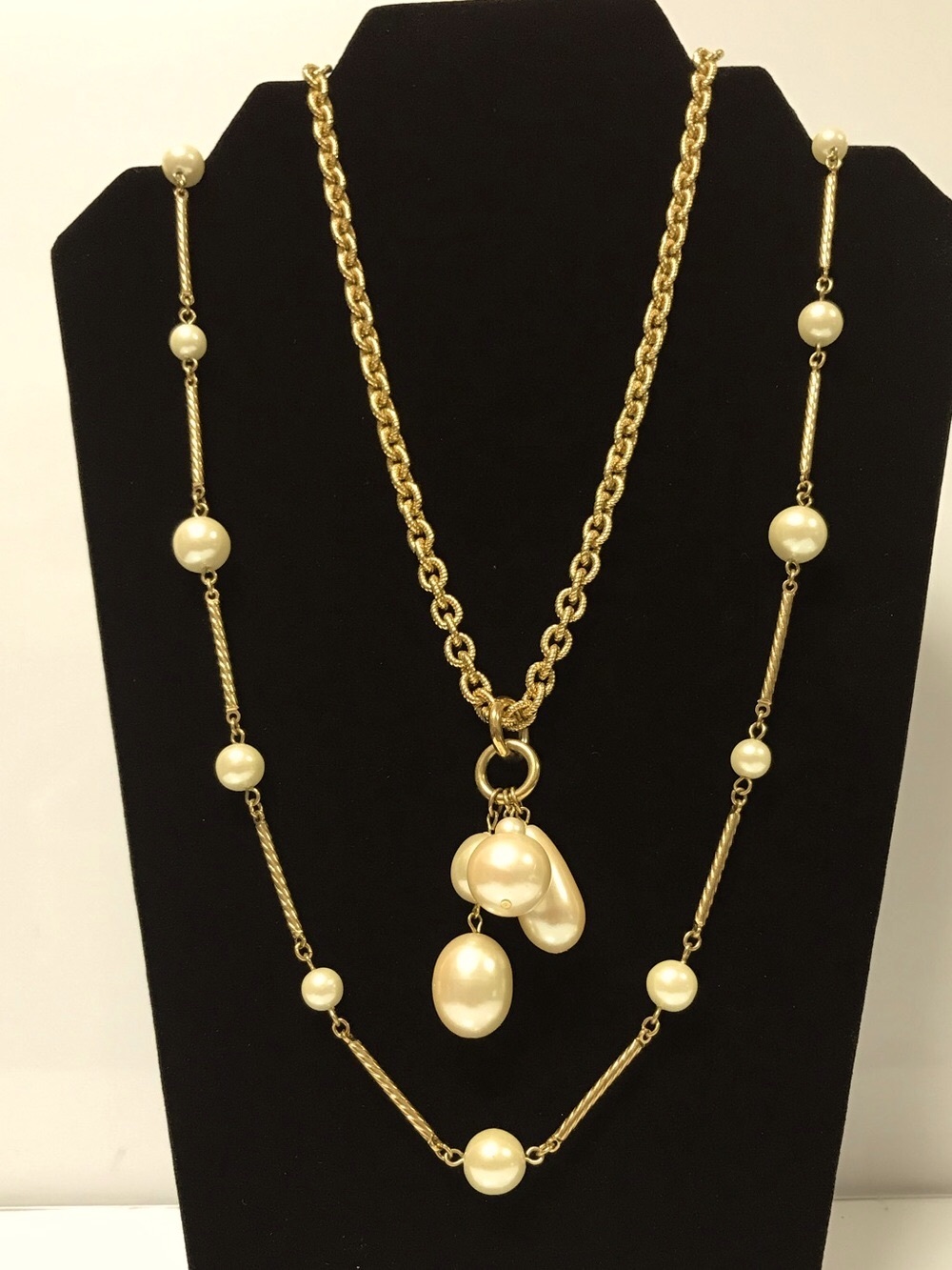 LCI & Avon Gold-Tone Layered Necklaces with Cream Faux Pearl Drops
